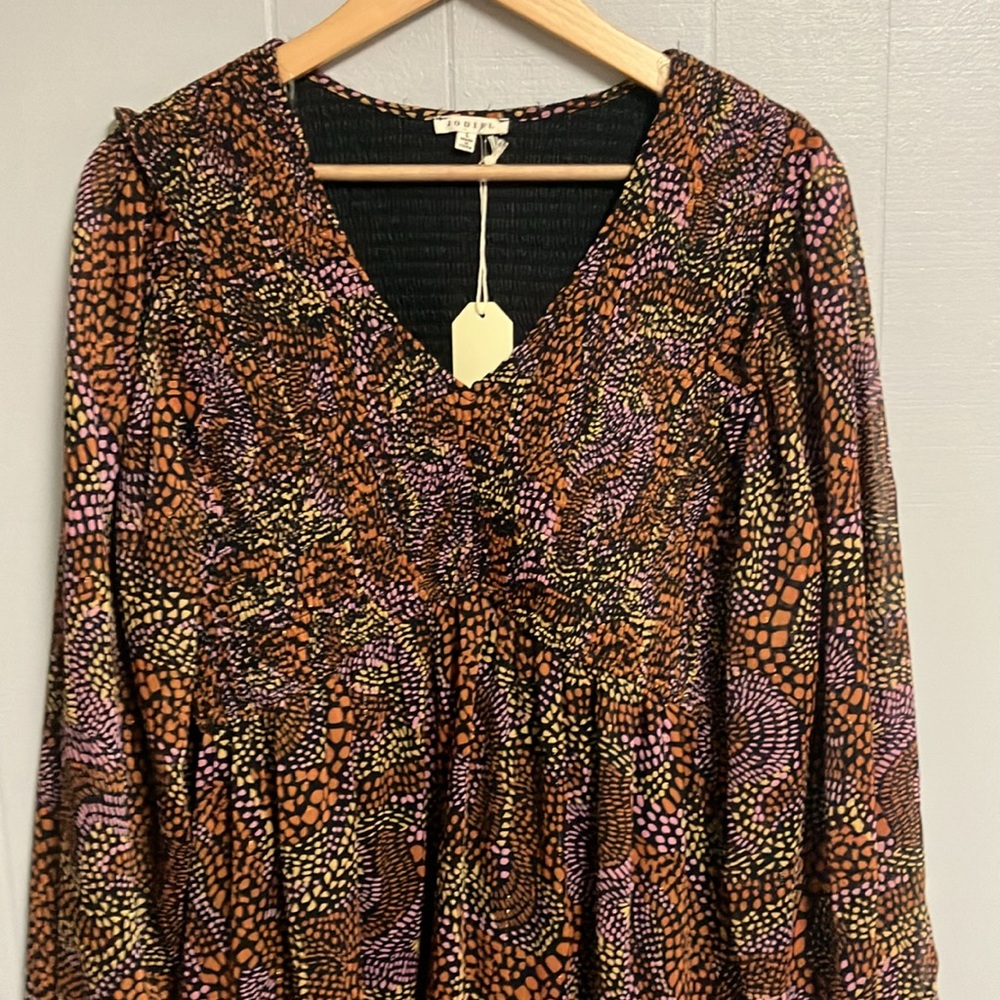 NWT JODIFL Brown Orange Smocked Tiered Dress Size Large New with Tags!! Cute!! - Picture 3 of 11